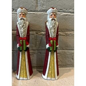 Candlestick Holders Santa Set of 2 Old World Style Resin Skinny Pencil St. Nick